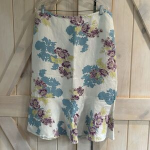 Emma James 16 Linen Blend Floral Midi Skirt Peplum Boho Cottagecore Beach Pastel